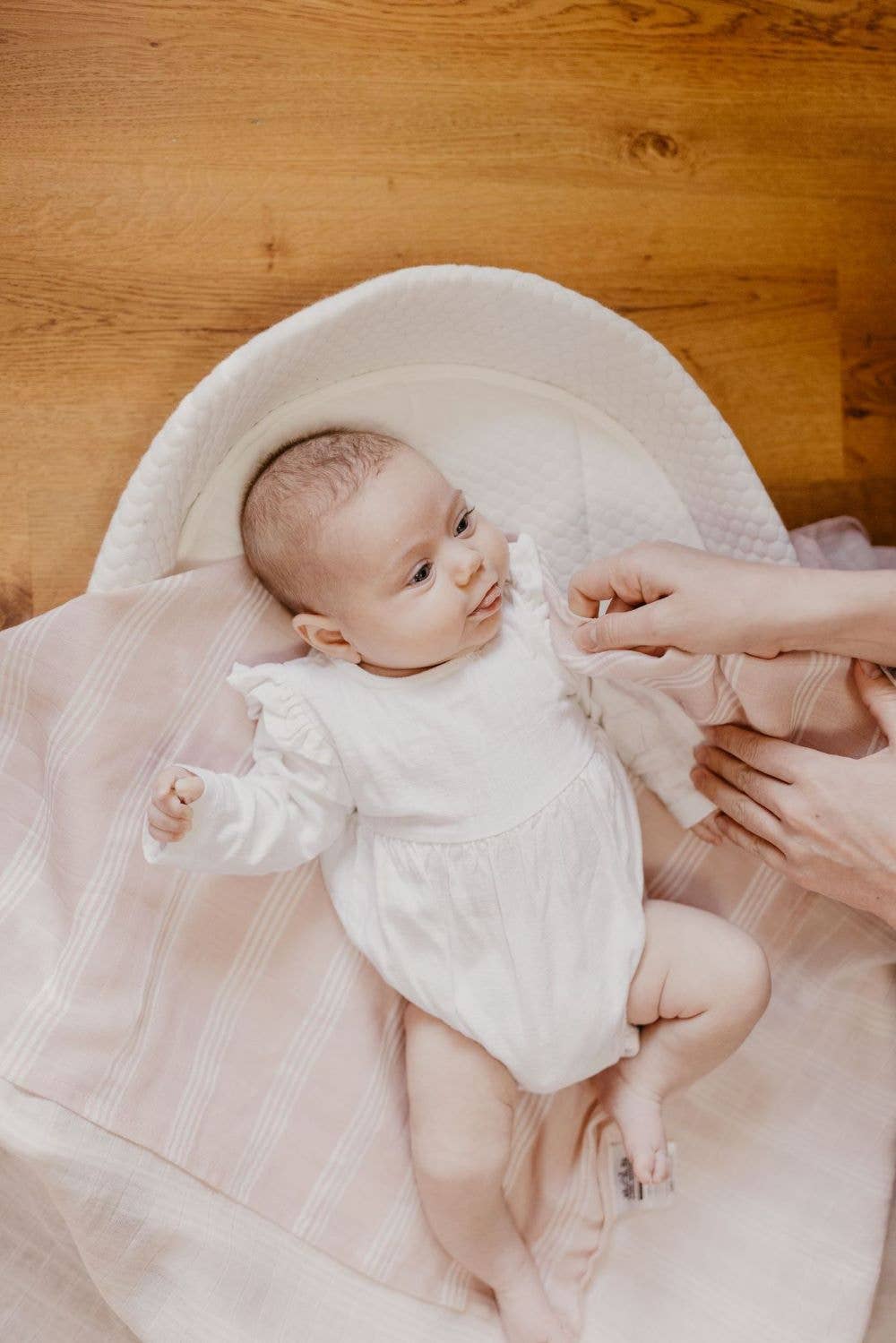 Muslin Swaddle Baby Blanket – Stripe: Smoke Rose