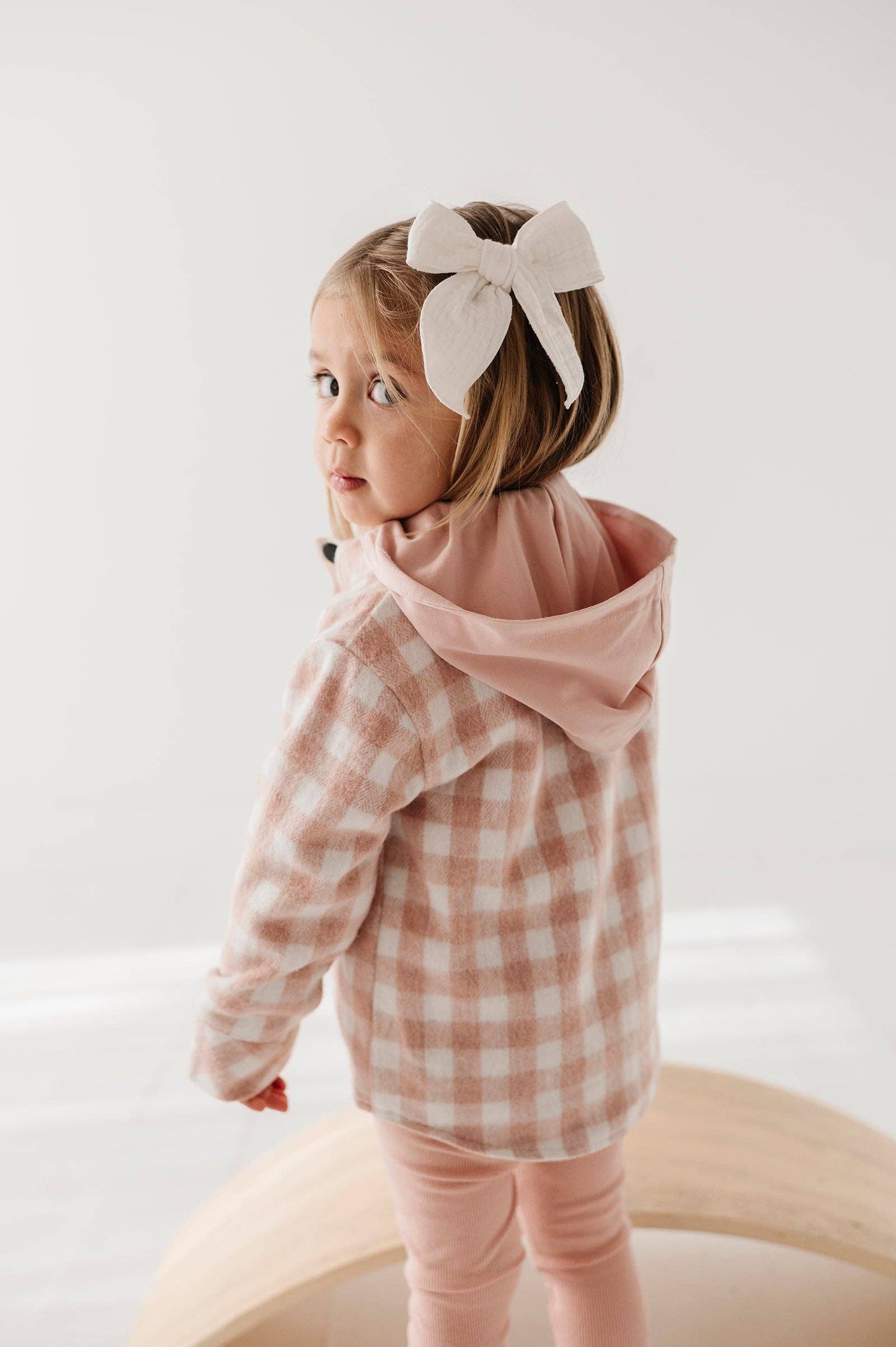 Hooded Shacket: Misty Rose Plaid
