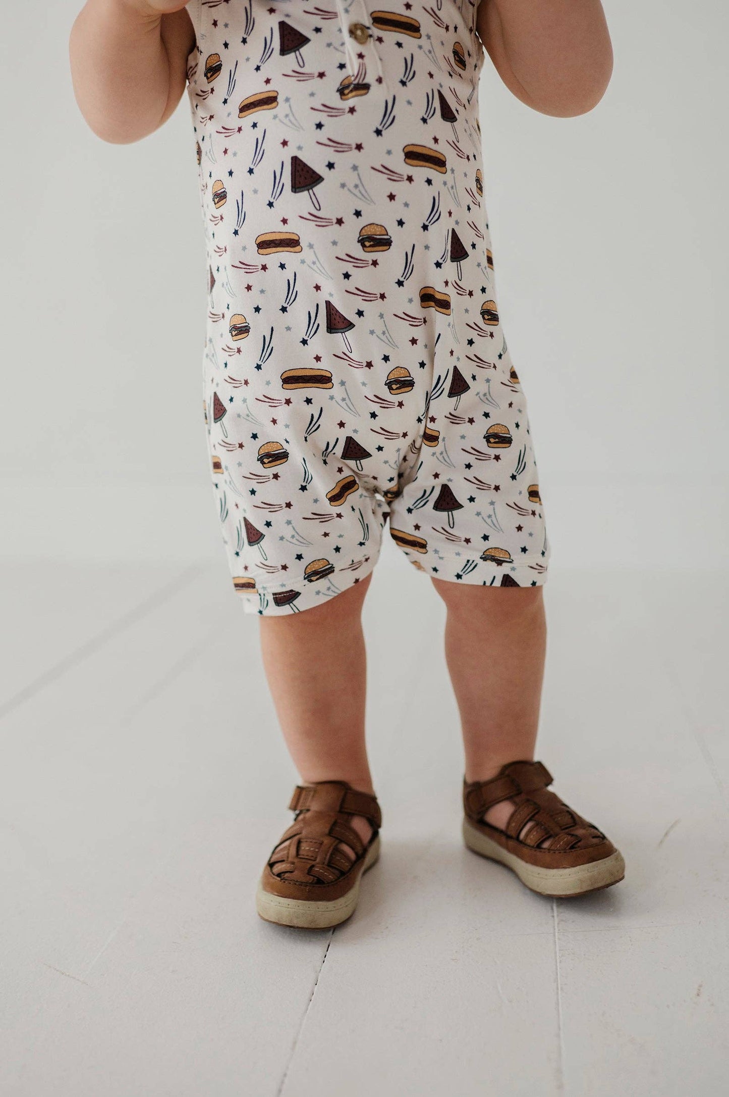 S25 Americana: Boy's Sleeveless Romper: Burgers 'n Dogs