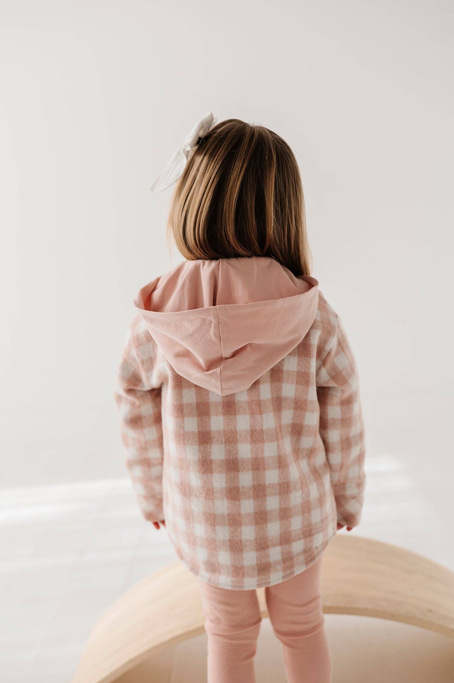 Hooded Shacket: Misty Rose Plaid