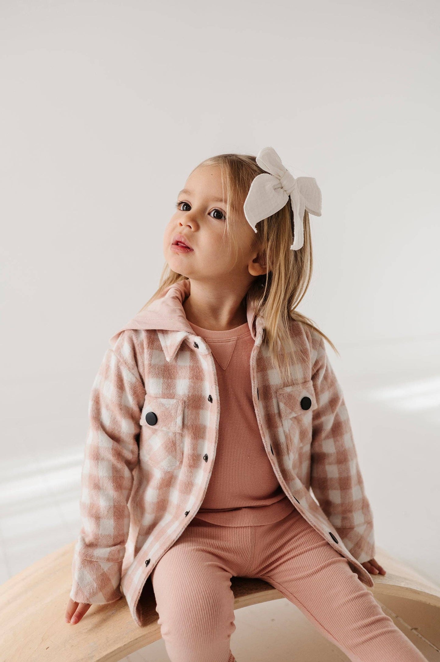 Hooded Shacket: Misty Rose Plaid