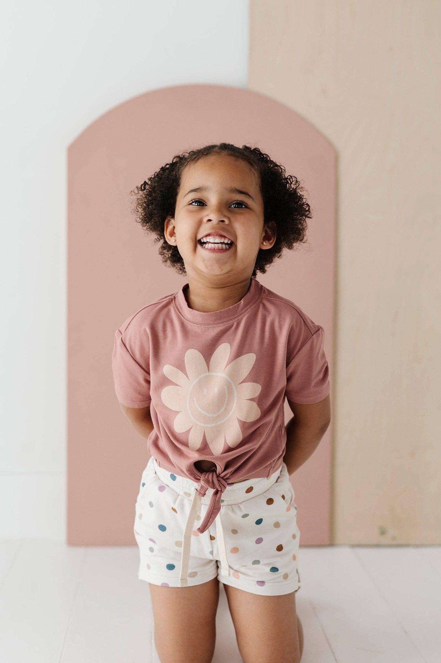 Girl's Tie Front Shirt: Retro Smiley /