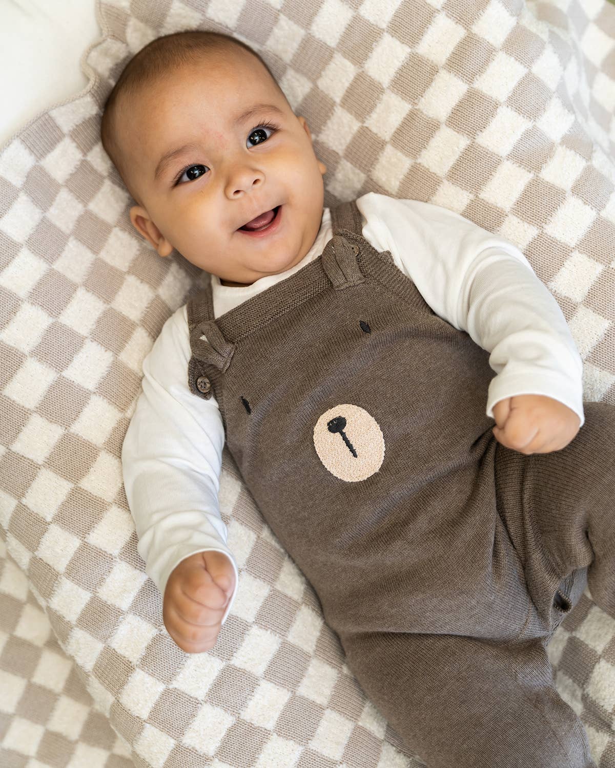 Bear Sweater Knit Baby Overall & Bodysuit Set (Organic): Cocoa Heather