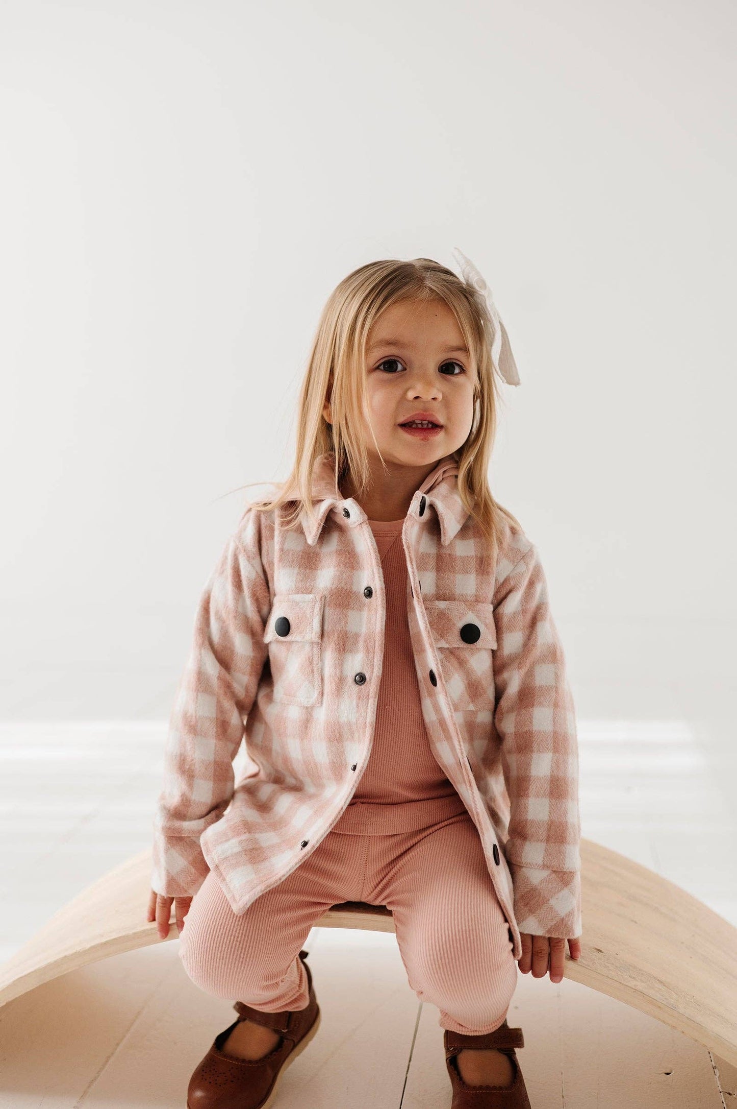 Hooded Shacket: Misty Rose Plaid