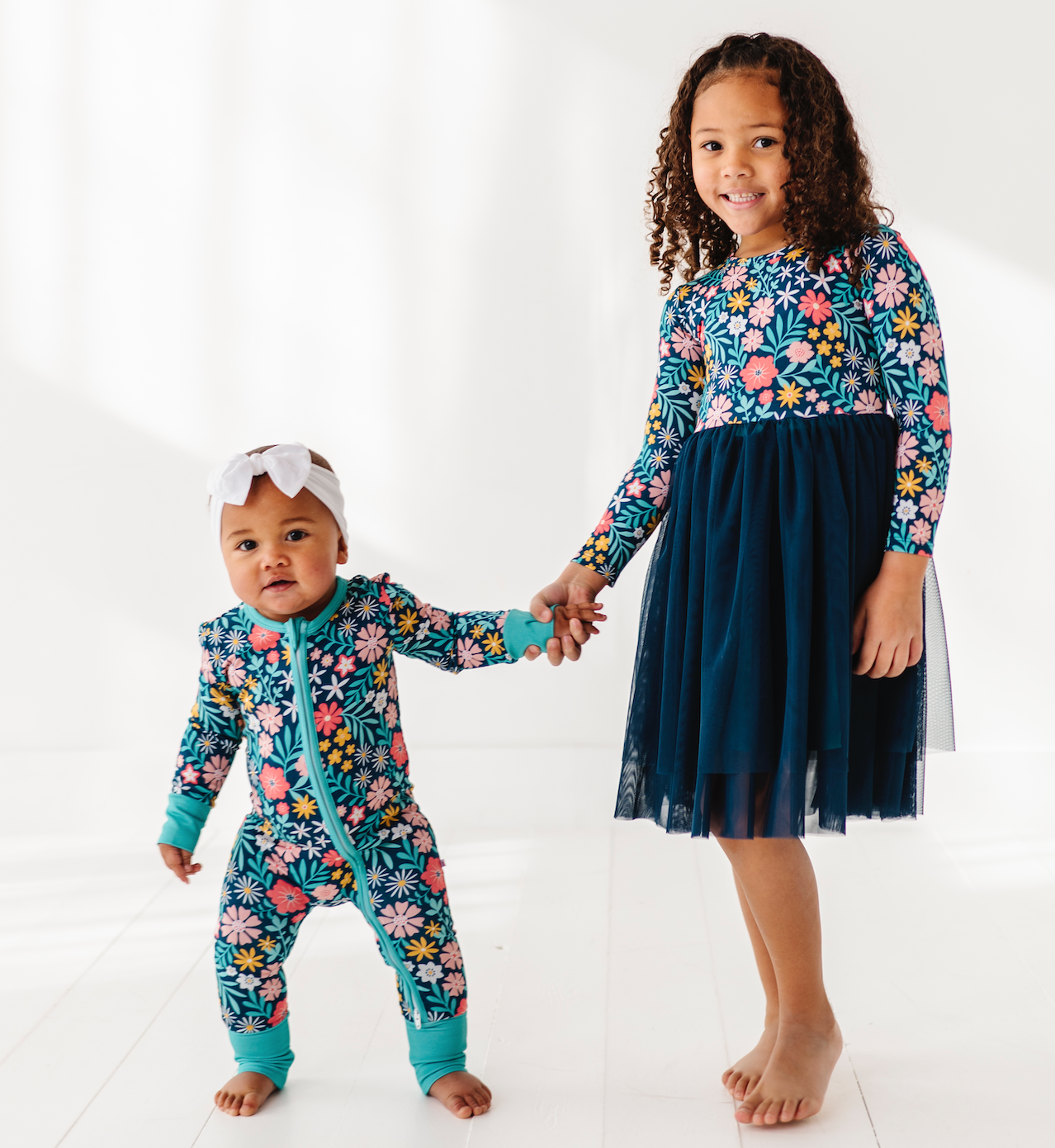 Bamboo + Tulle Dress - Girls Navy Floral Tulle Dress - Maren