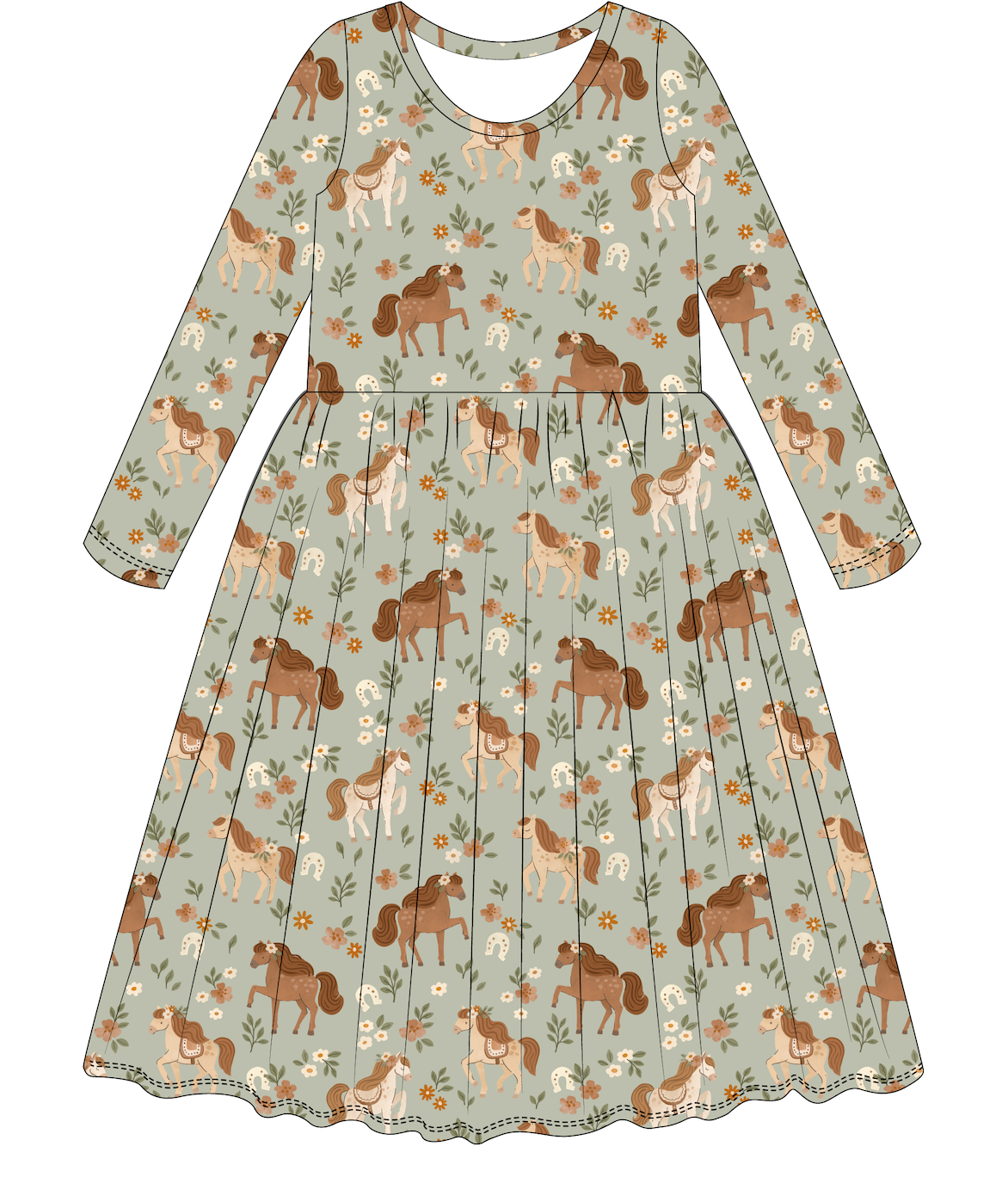 Kids Long Sleeved Bamboo Dress - Horsin' Around : 2