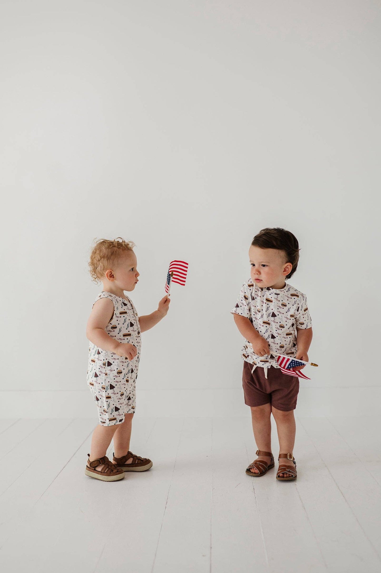 S25 Americana: Boy's Sleeveless Romper: Burgers 'n Dogs