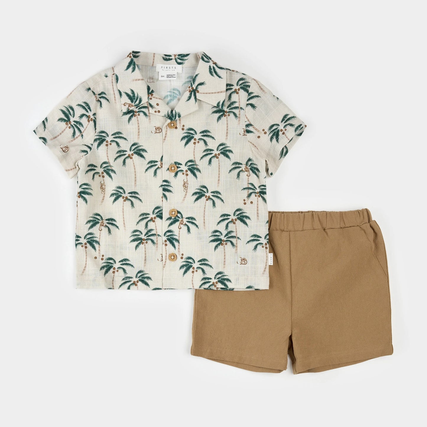 Palm Trees Crosshatch Camp Shirt Set