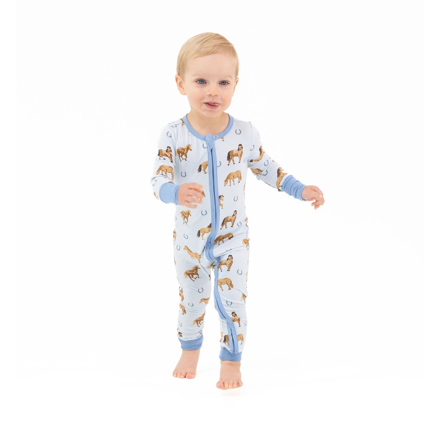 Blue Horses- 2 Way Zipper Romper
