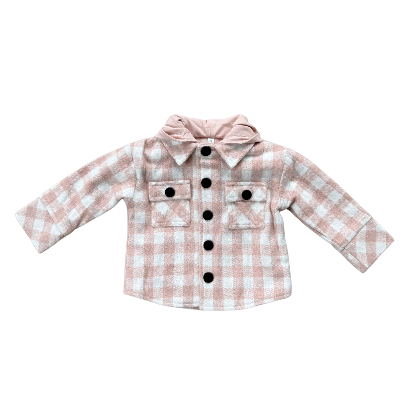 Hooded Shacket: Misty Rose Plaid