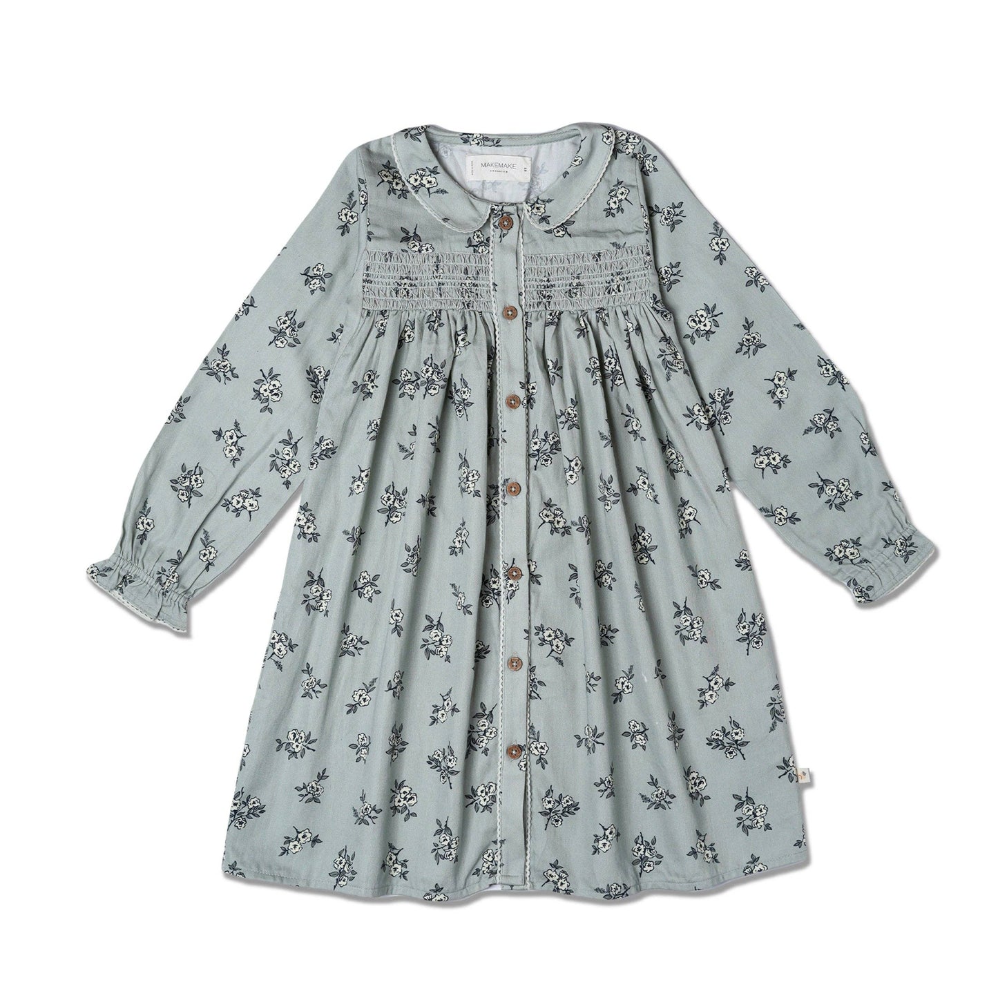 Organic Smocked Button Dress - Sage Bloom