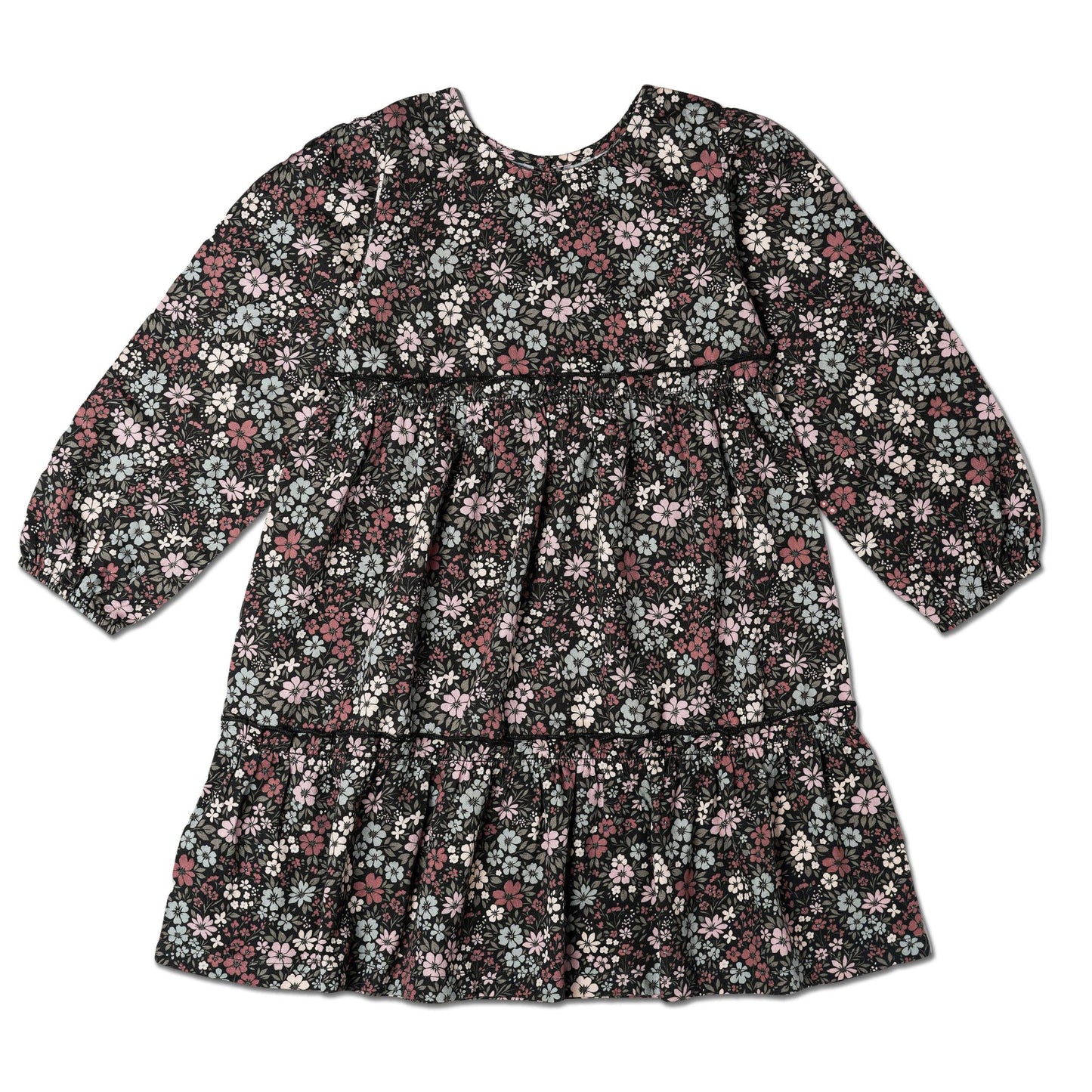 Organic Long Sleeve Tiered Dress - Bohemian Floral