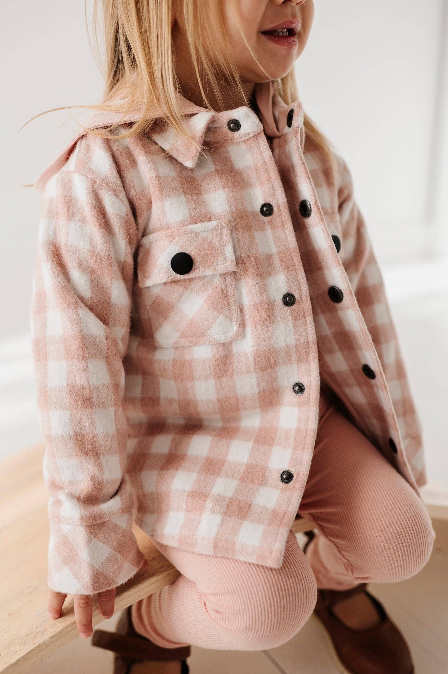 Hooded Shacket: Misty Rose Plaid