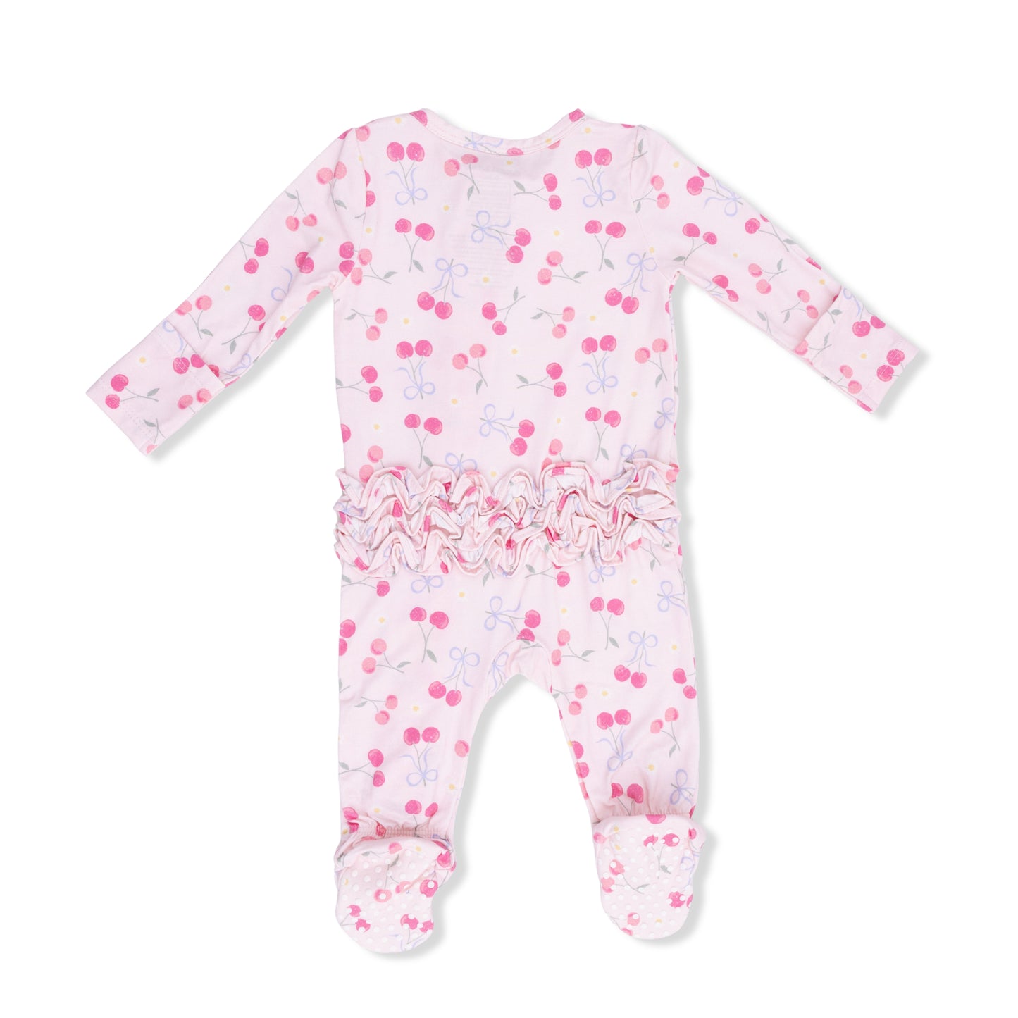 Sweet Bow Cherries - 2 Way Ruffle Back Zipper Footie