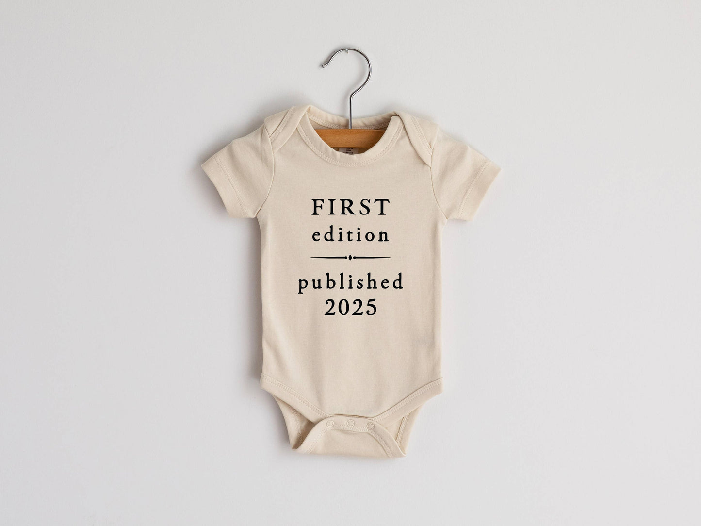 Cream First Edition 2025 Book Style Organic Baby Bodysuit Short Sleeve