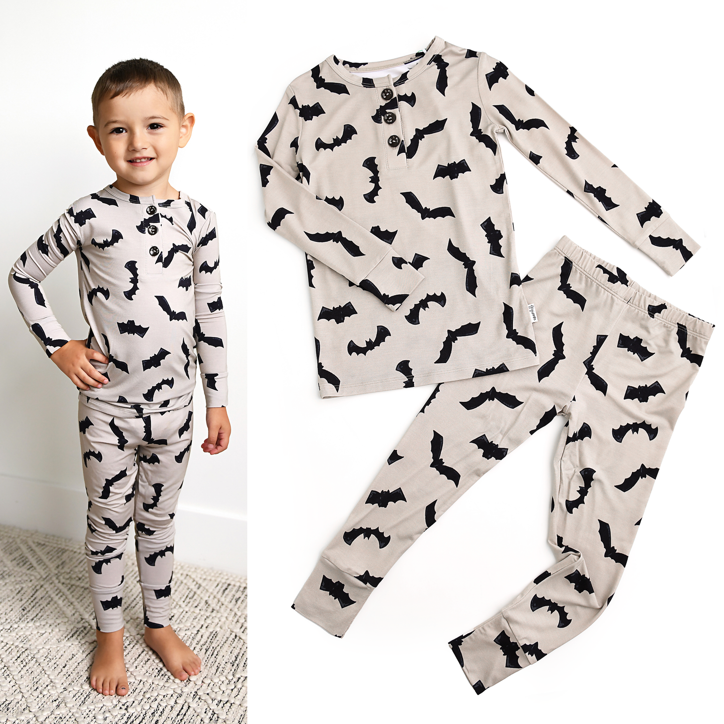 Vlad Gray Bats TWO PIECE Bamboo Halloween Kids Lounge Set