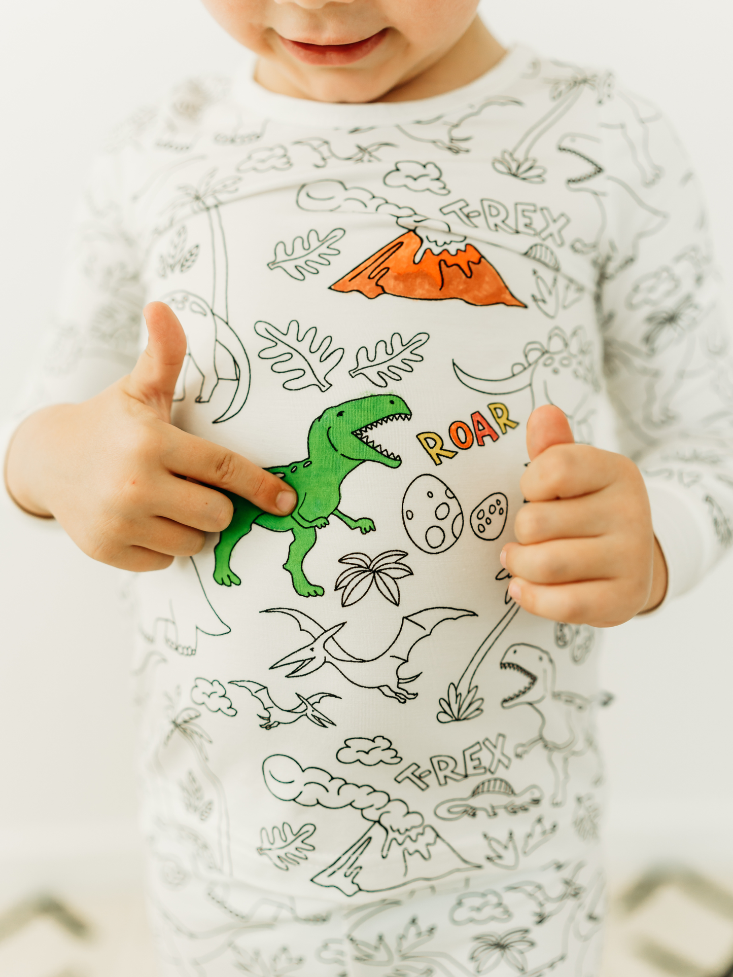 Dinosaur Coloring Pajamas 2 piece set made from Bamboo