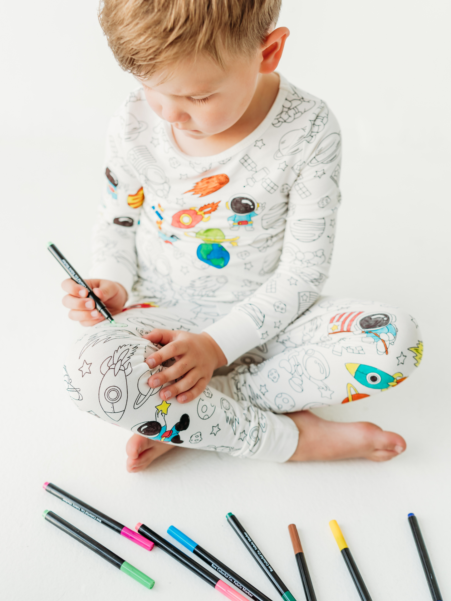 Space Coloring Pajamas 2 piece set made from Bamboo