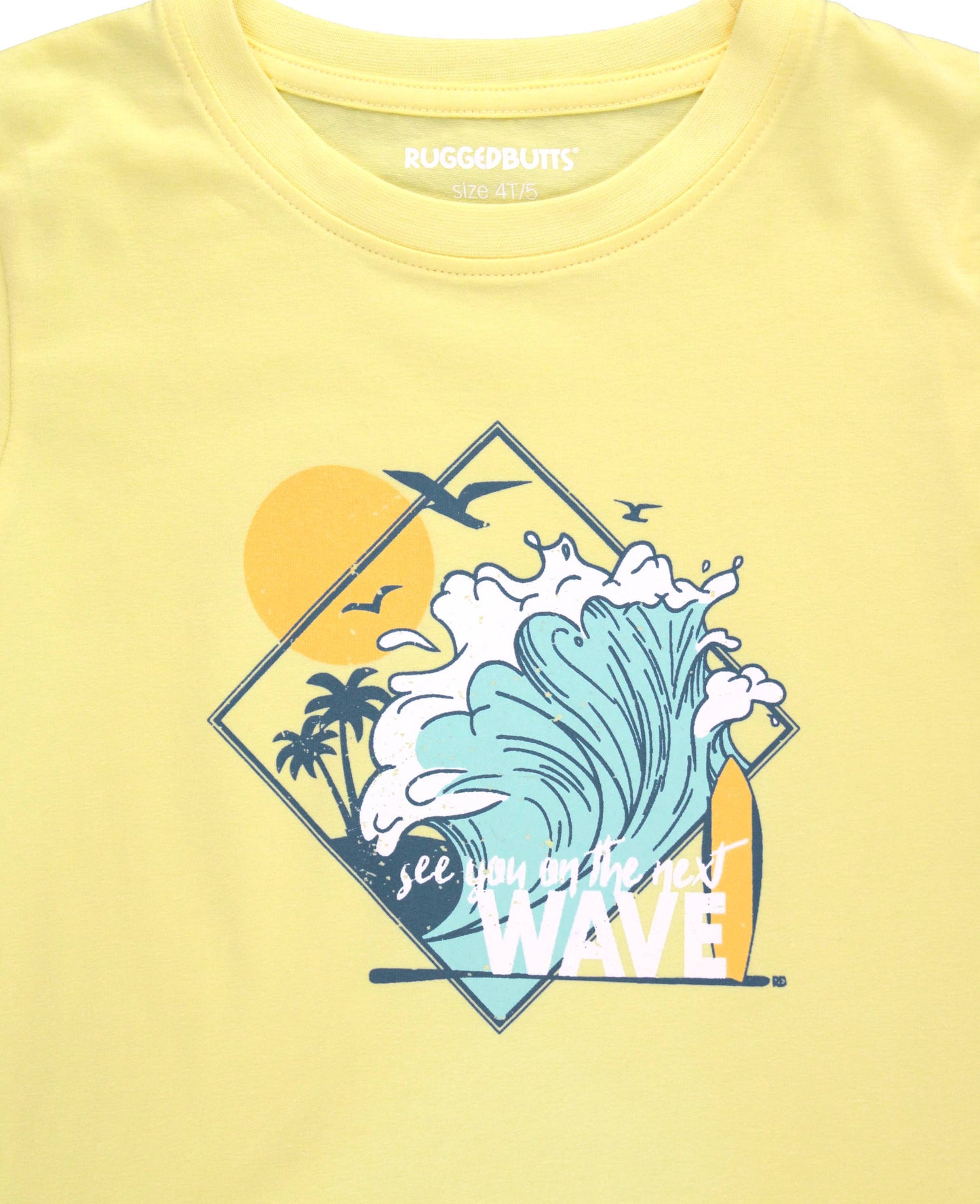 Boys "See You On The Next Wave" Short Sleeve Surfing Graphic Tee: Yellow