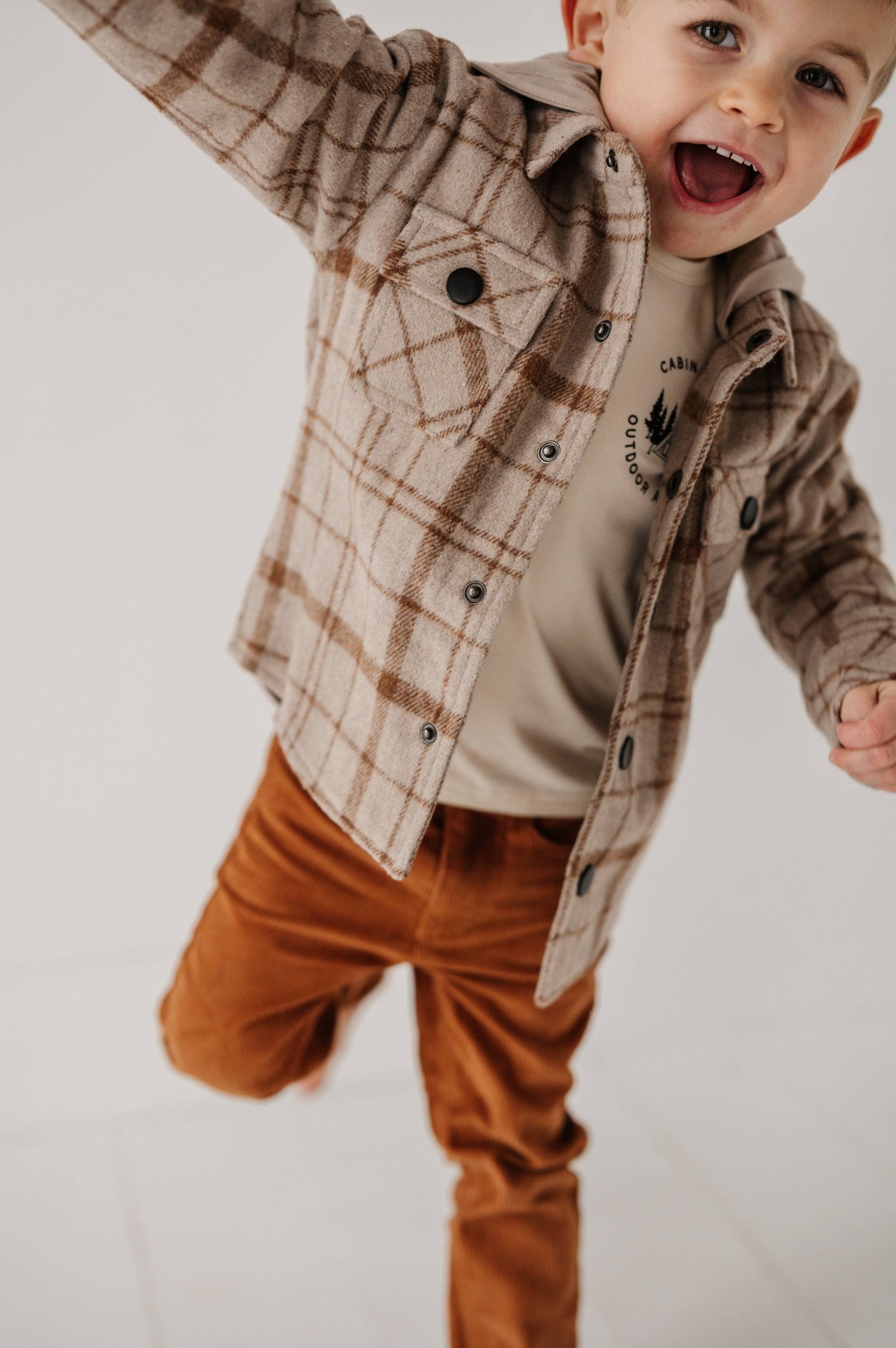 Hooded Shacket:Toffee Beige Plaid