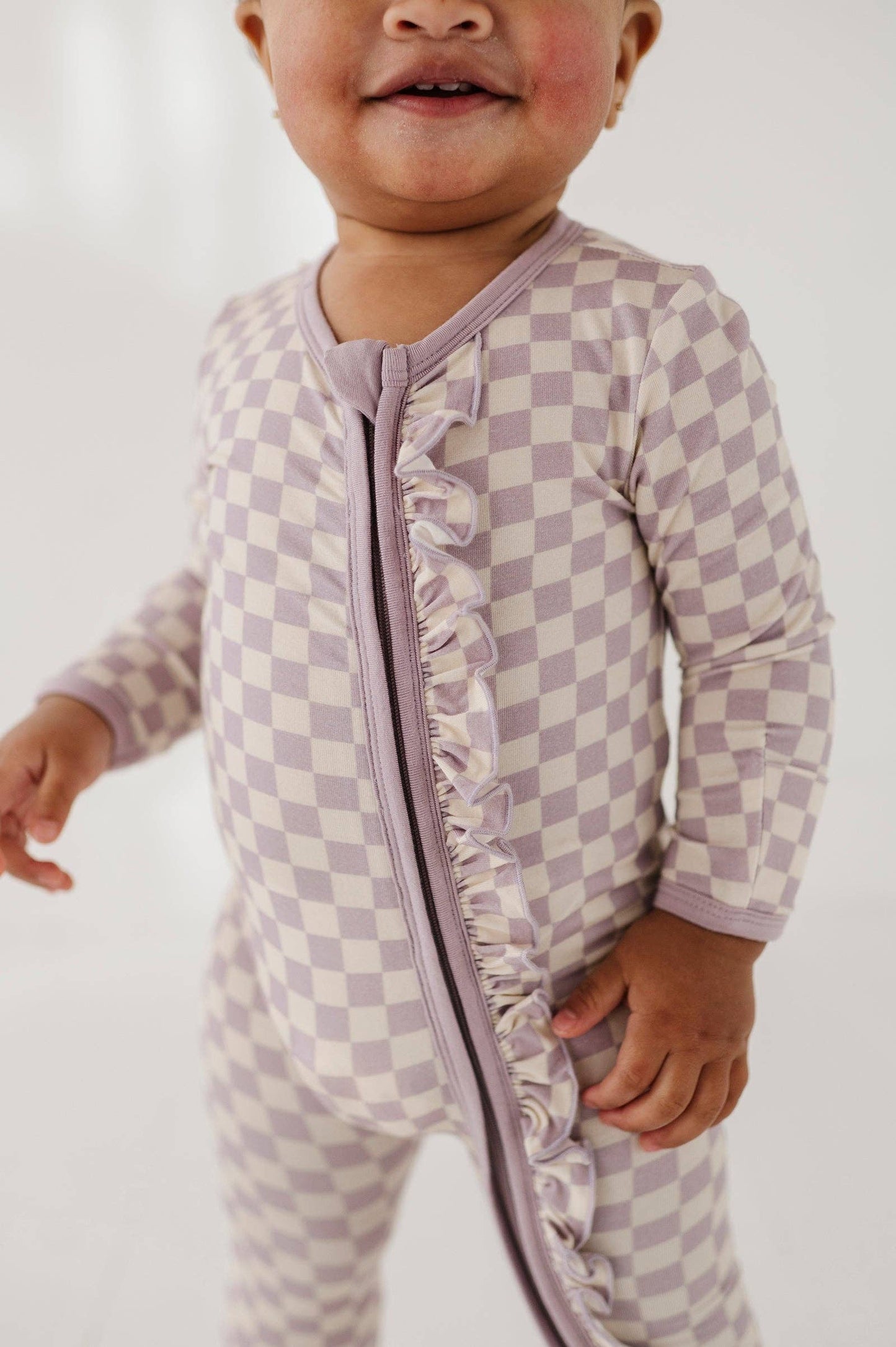 Footie Romper: Lavender Cloud Checkered