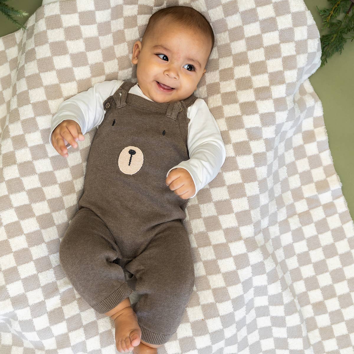 Bear Sweater Knit Baby Overall & Bodysuit Set (Organic): Cocoa Heather