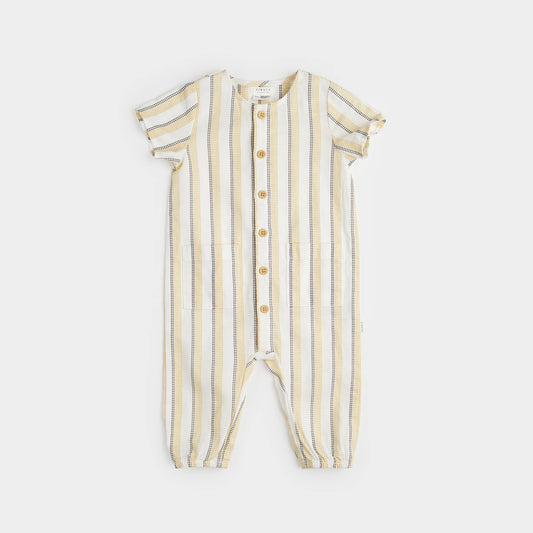 Canary Striped Cross Hatch Linen Playsuit