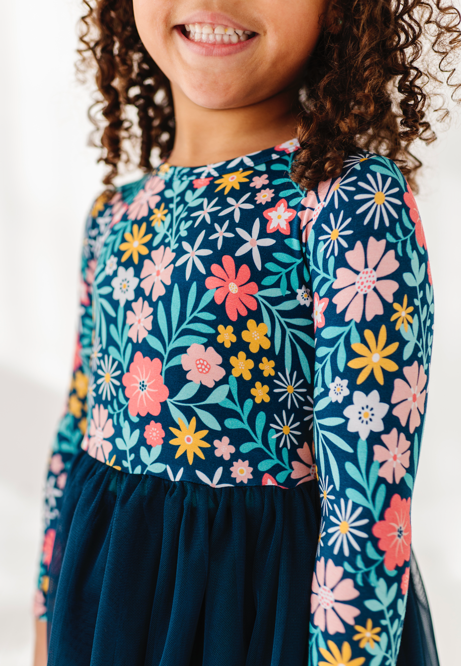Bamboo + Tulle Dress - Girls Navy Floral Tulle Dress - Maren