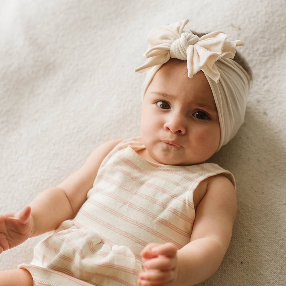 FAB-BOW-LOUS® soft nylon/spandex bow headband: oatmeal