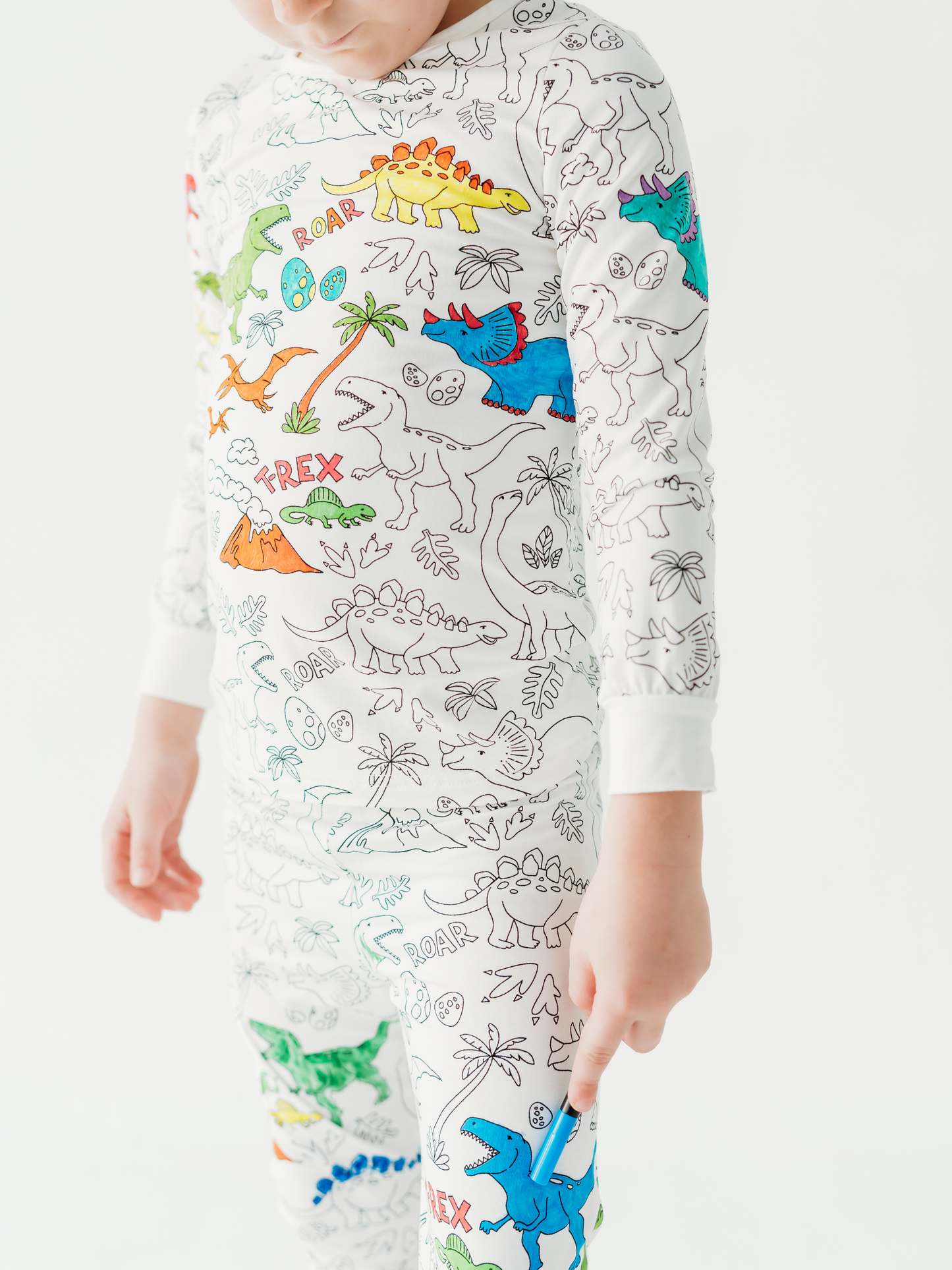 Dinosaur Coloring Pajamas 2 piece set made from Bamboo