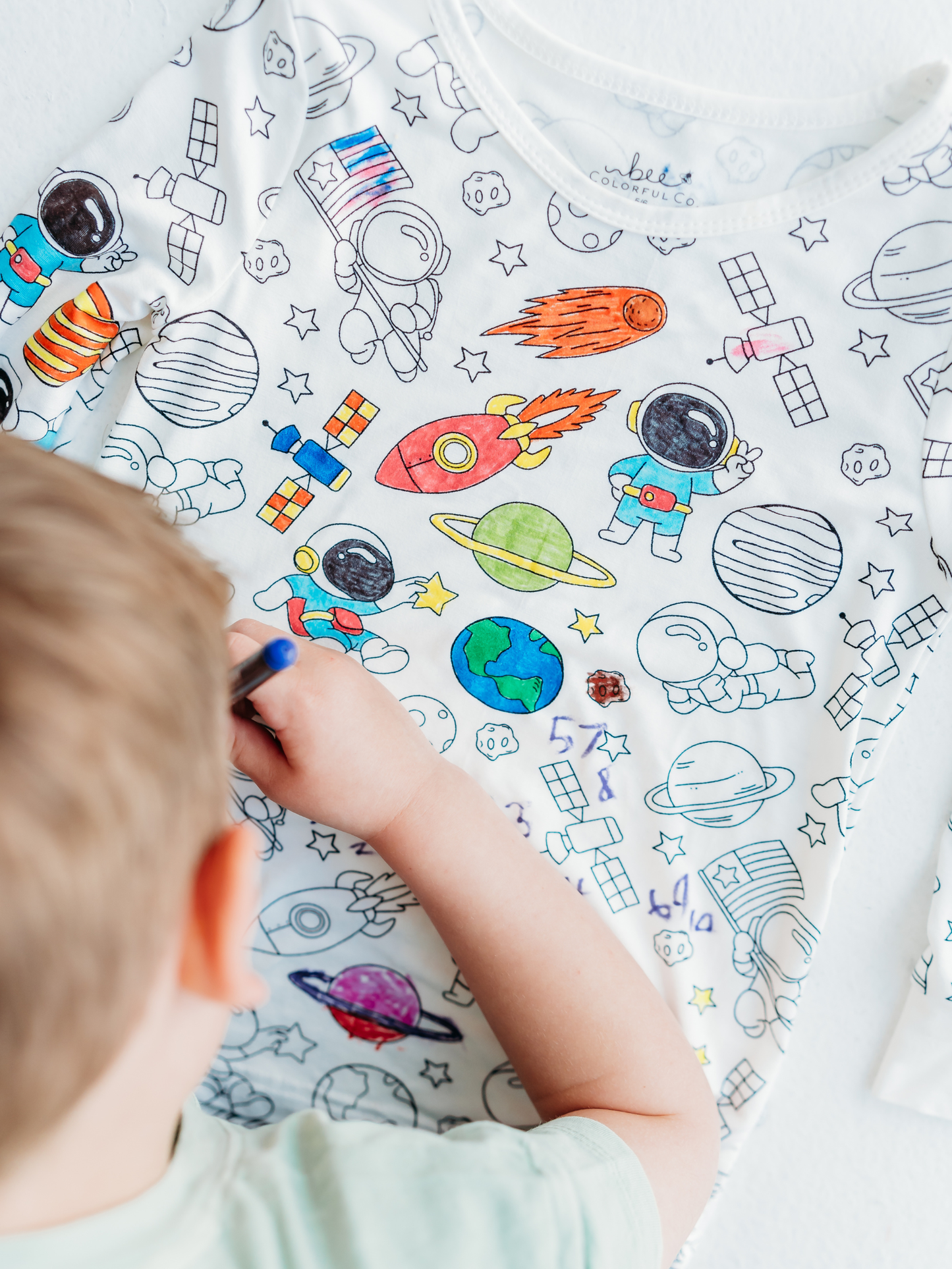 Space Coloring Pajamas 2 piece set made from Bamboo