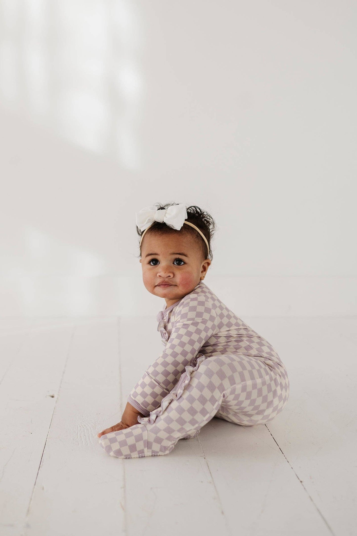 Footie Romper: Lavender Cloud Checkered