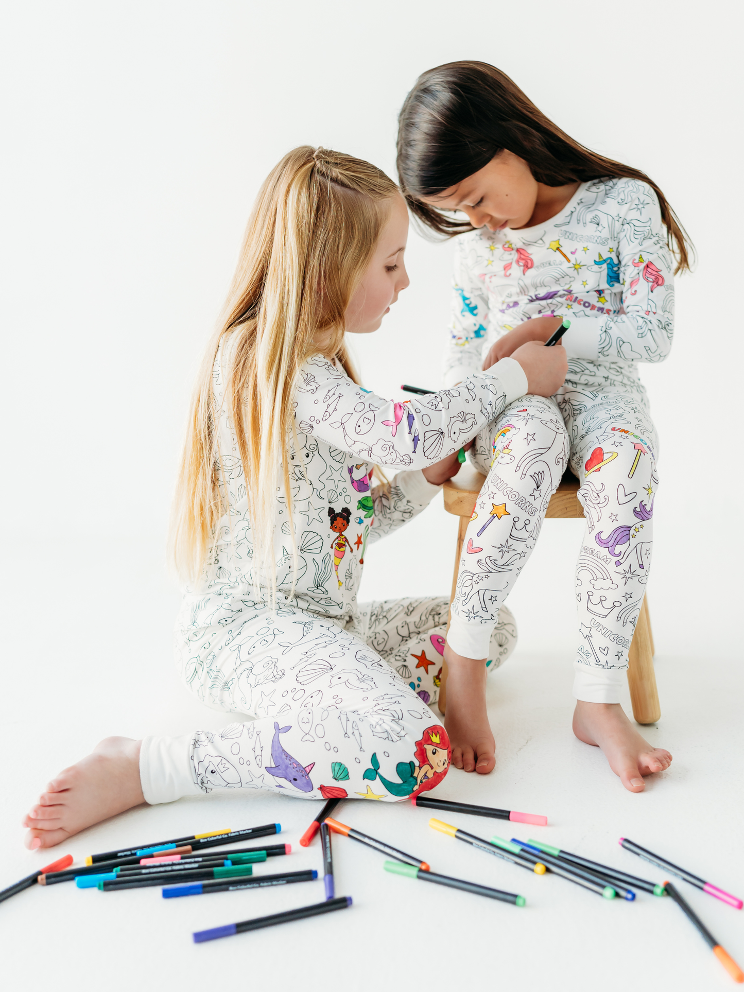 Unicorn Coloring Pajamas 2 piece set made from Bamboo