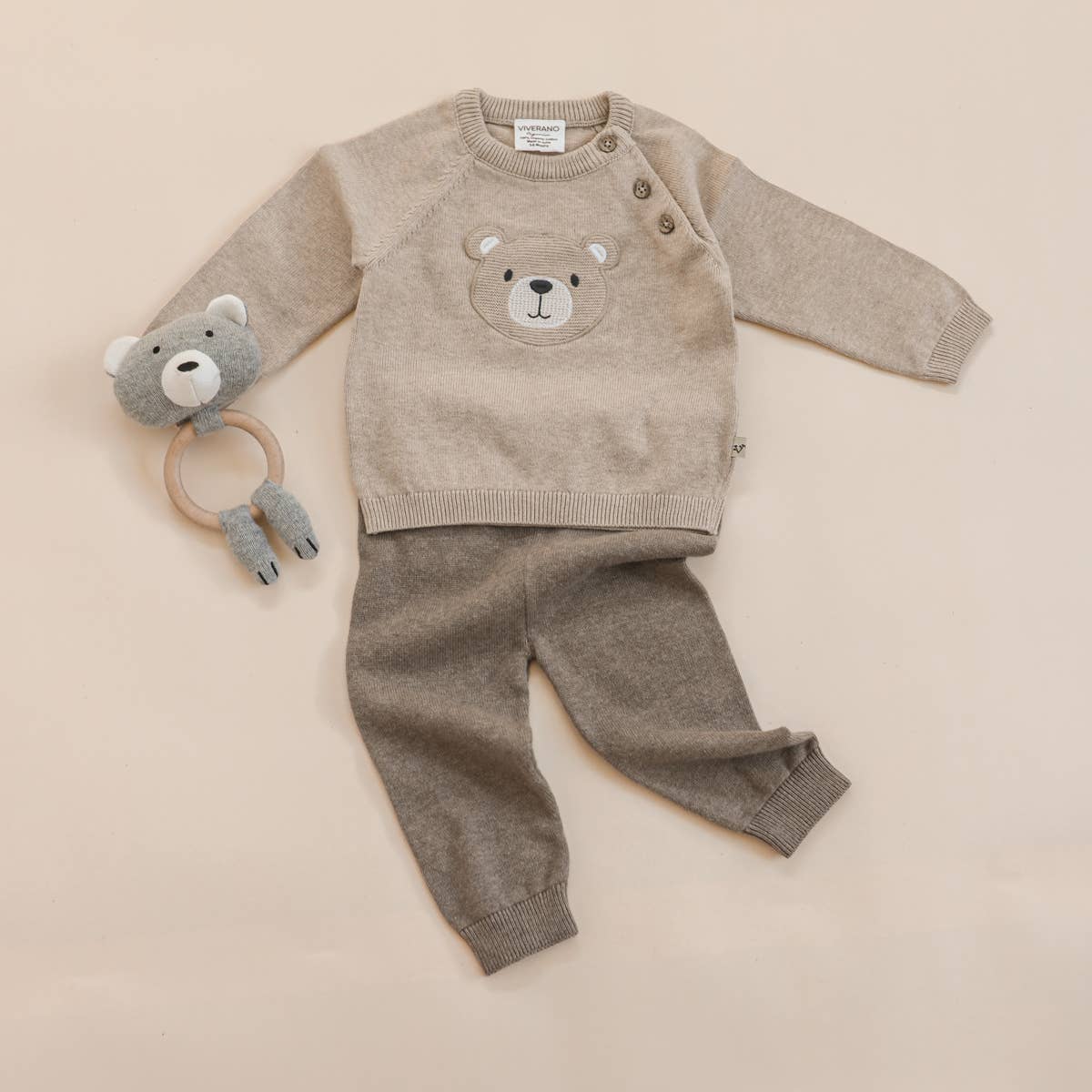Teddy Bear Applique Baby Raglan Pullover (Organic Cotton): Oat Heather