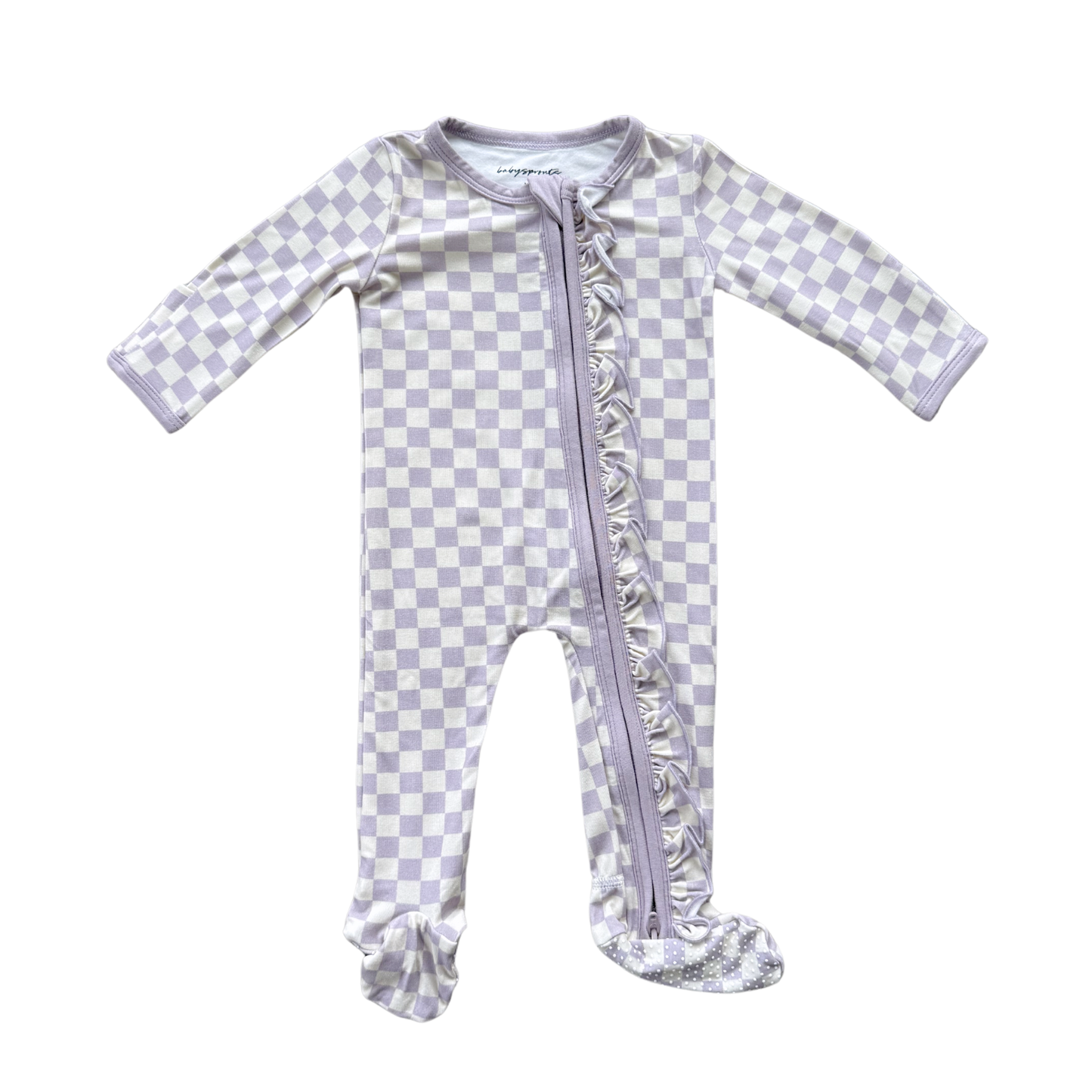 Footie Romper: Lavender Cloud Checkered