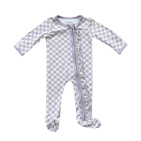 Footie Romper: Lavender Cloud Checkered