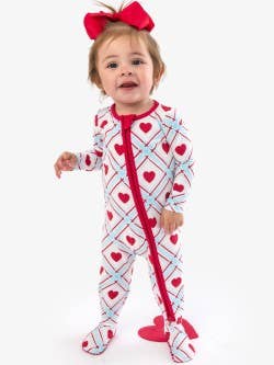 SoftSnooze™ Baby Cotton Modal Blue Sweetheart Plaid Footed One Piece Pajama: Blue