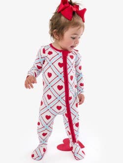 SoftSnooze™ Baby Cotton Modal Blue Sweetheart Plaid Footed One Piece Pajama: Blue