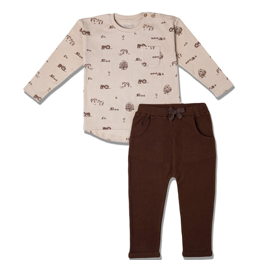 Organic Tee & Foldover Pants Set - Farm