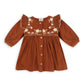 Floral Embroidered Corduroy Baby Dress & Bloomer (Organic)/ Rust Brown