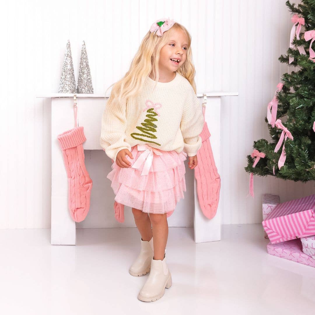 Coquette Christmas Tree Knit Sweater - Kids Clothing Holiday