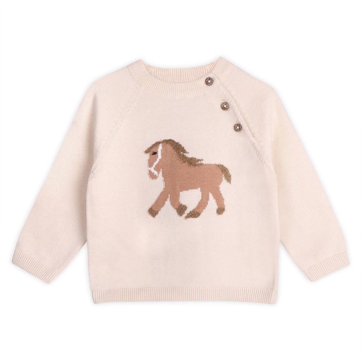 Horse Jacquard Sweater Knit Baby Pullover (Organic Cotton): Natural
