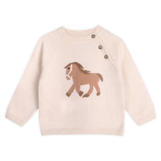 Horse Jacquard Sweater Knit Baby Pullover (Organic Cotton): Natural