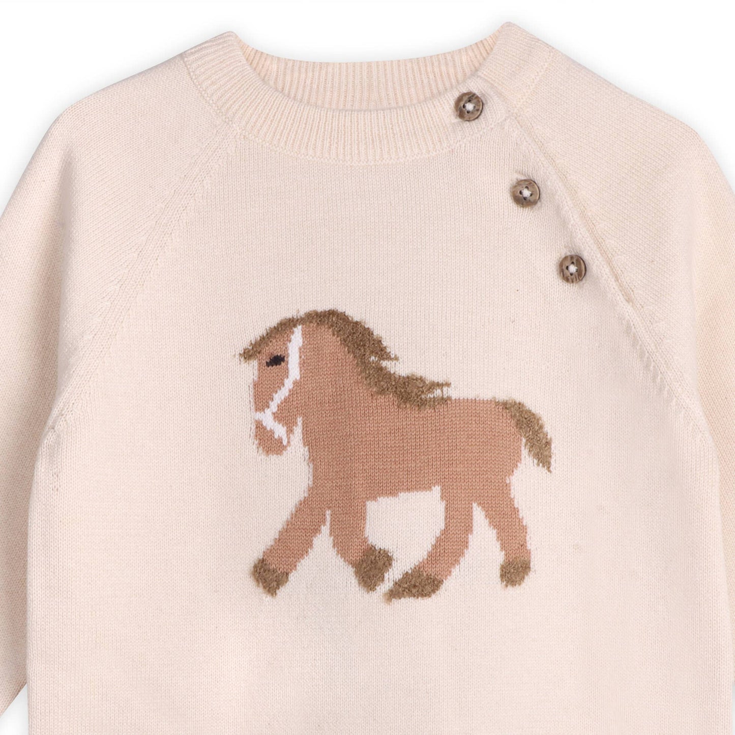 Horse Jacquard Sweater Knit Baby Pullover (Organic Cotton): Natural