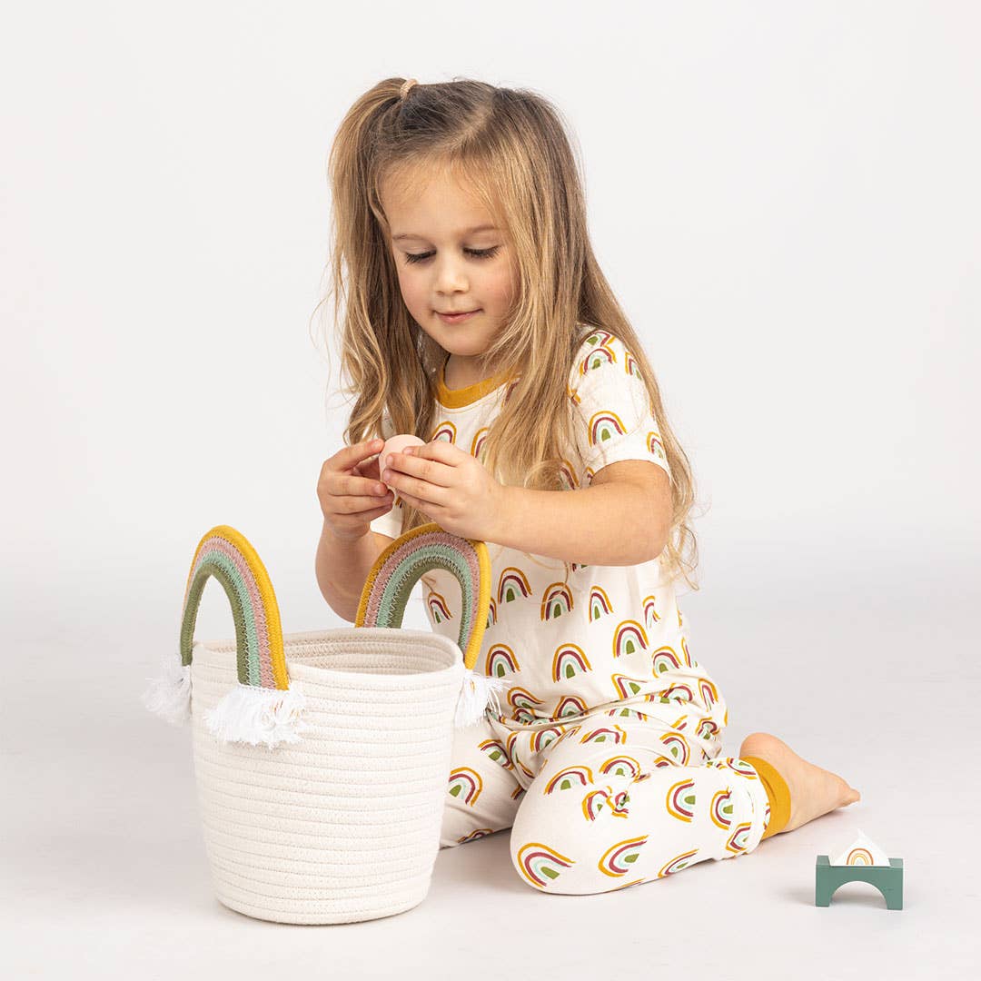 Rainbow Handled Rope Basket - Lucy's Room