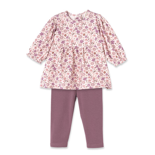 Girls' Floral Tunic Set – Bamboo Top with Cotton Leggings
