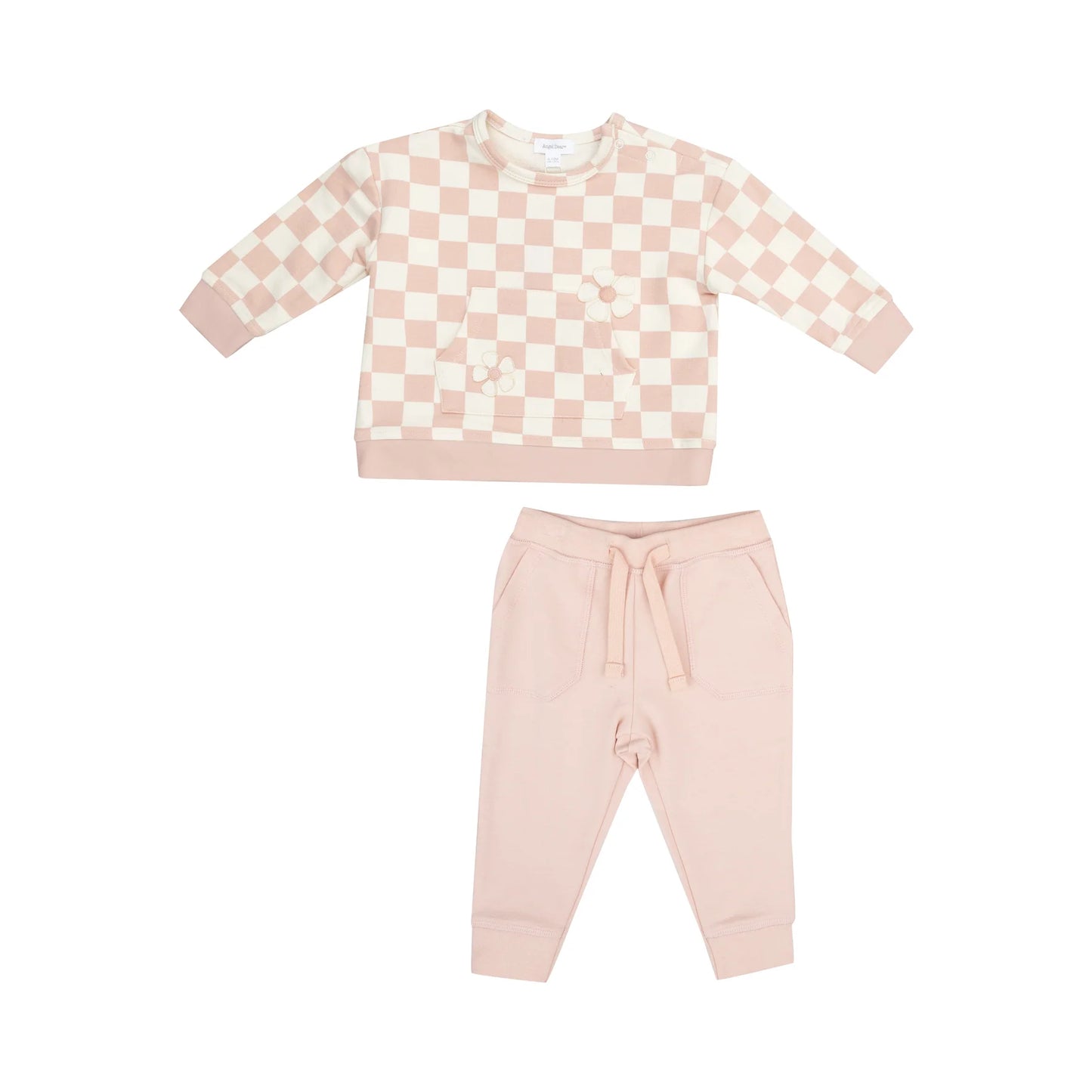 Checkerboard Pink Daisy Patch Jogger Set