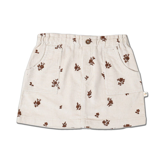 Organic Corduroy Skirt - Brown Floral