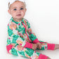 SoftSnooze™ Baby Girls Bamboo Viscose Pink Jolly Gingerbread Convertible Ruffle One Piece Footie Pajama: Green