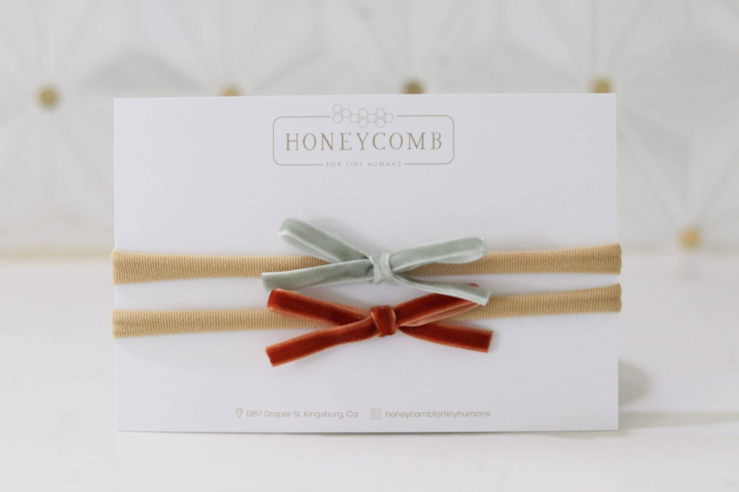 Petite Velvet Headband Set: Seafom/Rust